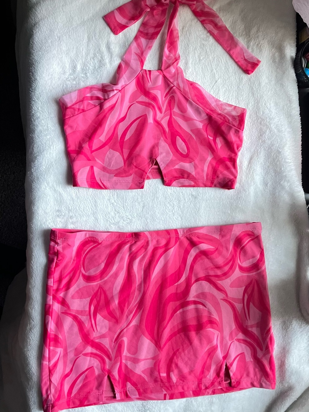 Pink Abstract Print Two-Piece Mini Skirt Set - Picture 2 of 3